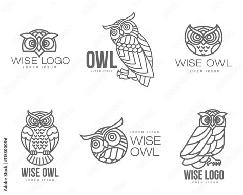 Set of black and white owl logo templates. Vector illustration isolated ...