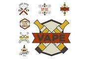 Vaping e-cigarette emblemsvector vintage electronic nicotine cigarette illustration vaporizer ...