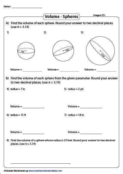 Volume Of A Sphere Worksheet