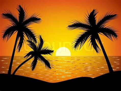 Palm trees silhouette at sunset stock vector (With images) | Palm tree ...