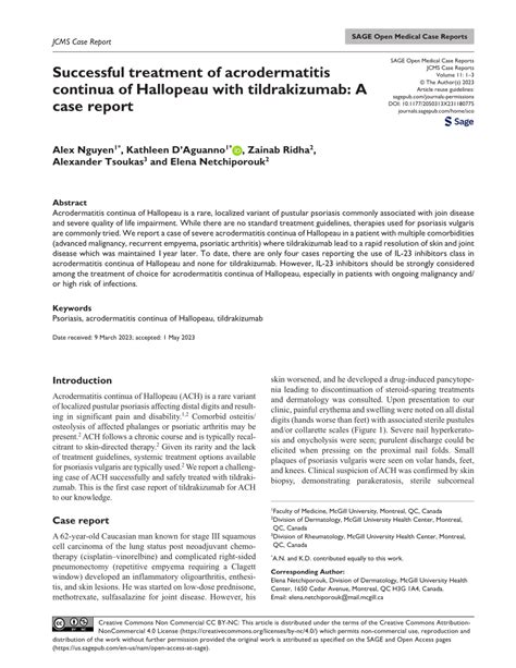 (PDF) Successful treatment of acrodermatitis continua of Hallopeau with tildrakizumab: A case report