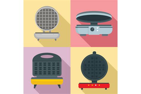 Waffle-iron icon set, flat style By Anatolir56 | TheHungryJPEG