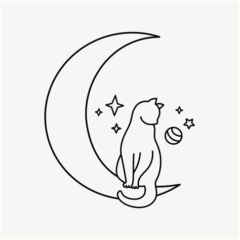 Moon Drawing, Cat Drawing, Line Drawing, Cat Clipart, Moon Images ...