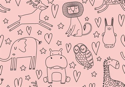 Cute seamless pattern with wild animals line art. 10257667 Vector Art ...