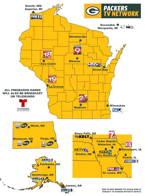 Packers preseason TV network map : r/GreenBayPackers