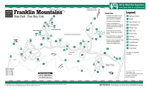 Franklin Mountains Texas State Park Facility and Trail Map - Franklin ...