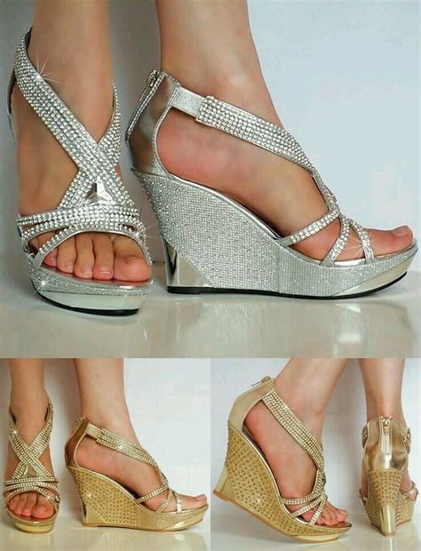 Wedge silver bridal shoes. Very comfortable:) | High heel wedges, Diamante sandals, Bridal shoes