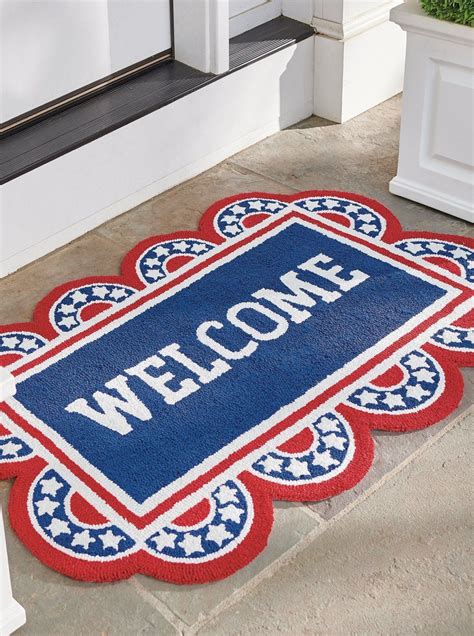 Americana Welcome Hooked Door Mat | Grandin Road in 2024 | Patriotic outdoor decor, Welcome door ...