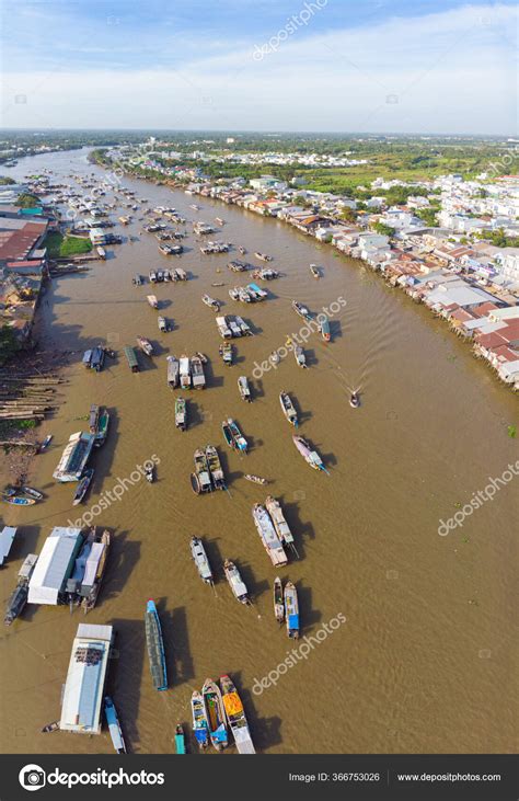 Aerial View Cai Rang Floating Market Sunrise Boats Selling Wholesale ...