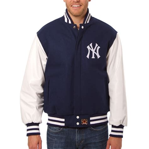 JH Design New York Yankees Navy Wool Leather Full-Snap Jacket