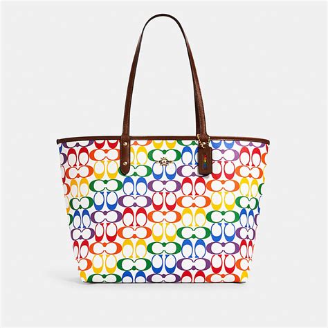 COACH: Reversible City Tote In Rainbow Signature Canvas