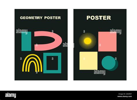 Brutalist posters set with naive playfull shapes and smile stickers ...