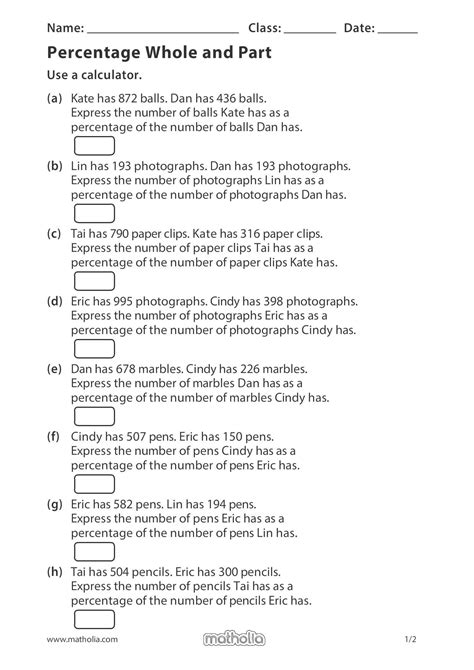 Percentage Whole and Part in 2021 | Word problem worksheets ...