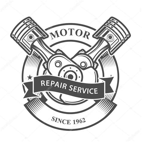 Vector: motor de auto | Pistones del motor en el cigüeñal - emblema de servicio de reparación de ...