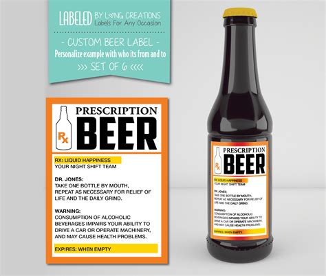 beer prescription label funny beer labels gift for dad