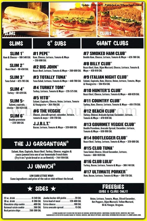 Jimmy Johns Menu Printable