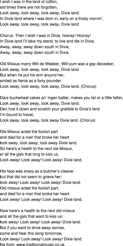 Old-Time Song Lyrics - Dixie