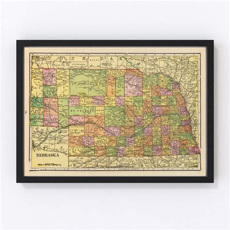 Nebraska Map 1909 Old Map of Nebraska Art Vintage Print Framed Wall Art ...