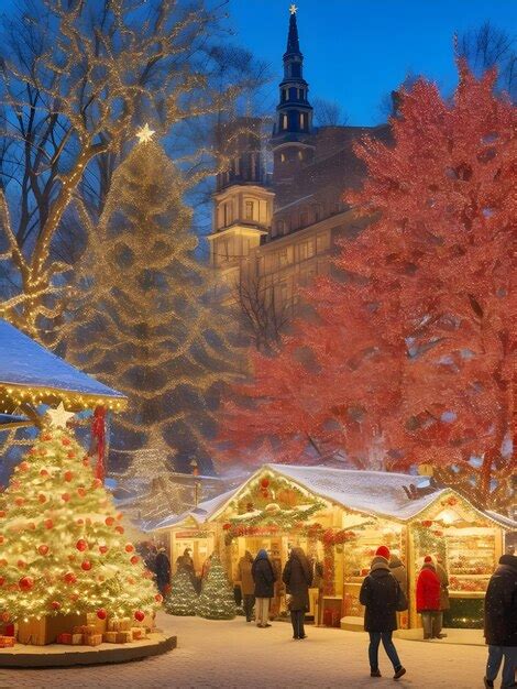 Premium AI Image | Best Christmas Markets in the USA Christmas tree branches AI Generate