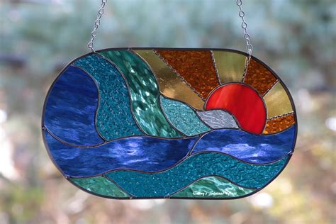 Sunset Ocean Stained Glass Suncatcher Panel - Etsy