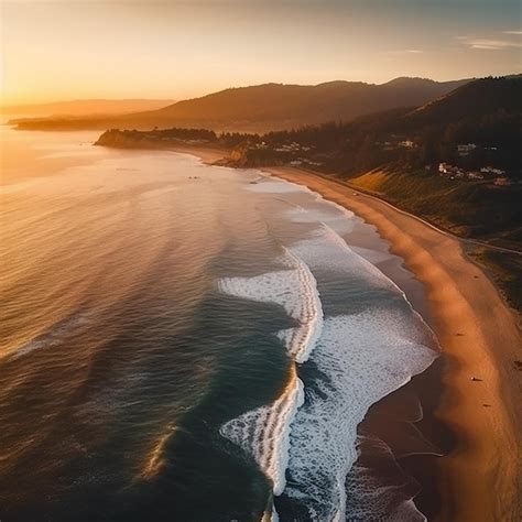 Premium AI Image | Aerial view of a beach at sunset