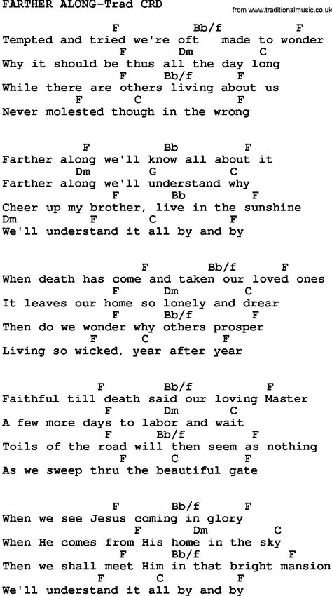 Gospel Song: Farther Along-Trad, lyrics and chords.