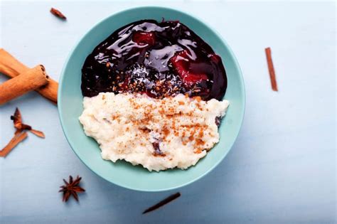 Typical Peruvian Dessert with Rice Pudding and Purple Mazamorra Stock ...