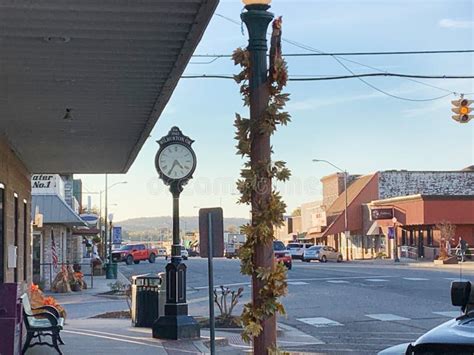 Downtown Wilburton, Oklahoma, Main Street with Clock Editorial Stock ...