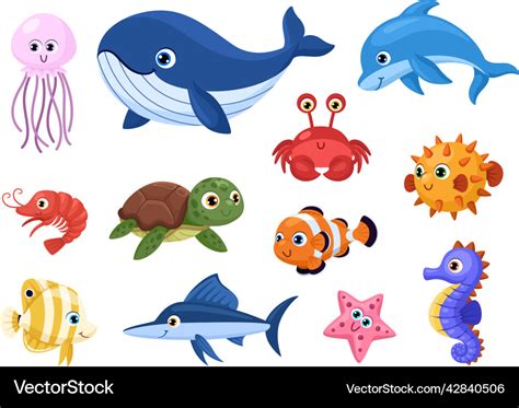 Cartoon sea animal tropical ocean animals funny Vector Image