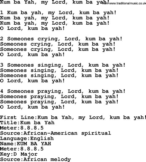 Presbyterian Hymn: Kum Ba Yah, My Lord, Kum Ba Yah! - lyrics, and PDF