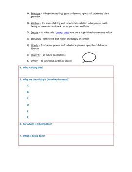 Preamble Vocabulary - analysis terminology definitions teach explain