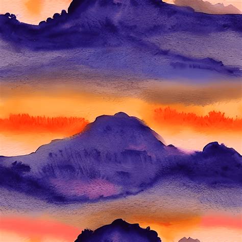 Beautiful Landscape with Mountains and Sunset Watercolor · Creative Fabrica