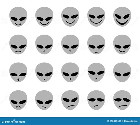 Alien, Icon, Different Emotions, Gray, Vector. Stock Vector ...