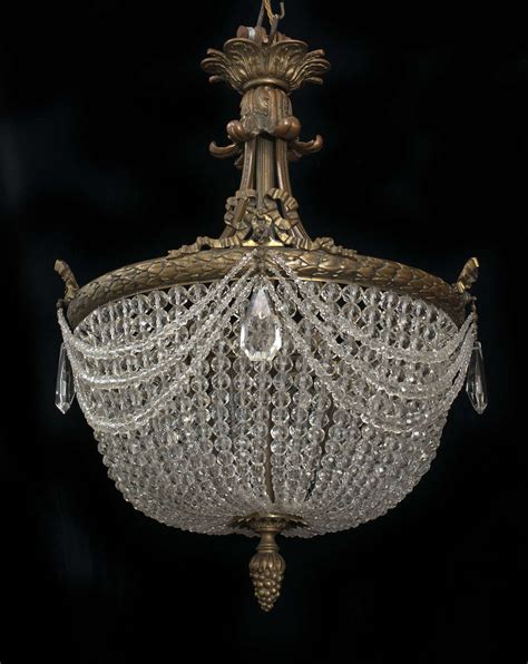 6 Light Bronze French Crystal Beaded Empire Antique Chandelier in ...