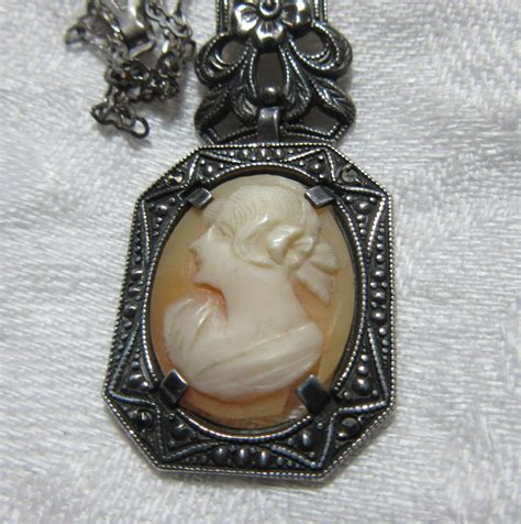 Old Carved Shell Cameo Sterling Silver Pendant Necklace Fine Jewelry ...