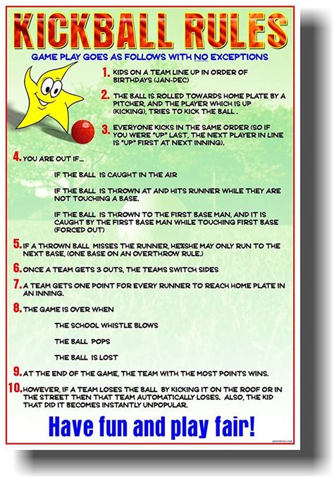 Amazon.com : Kickball Rules School Poster. An inning is about 20mins long, and each team ...