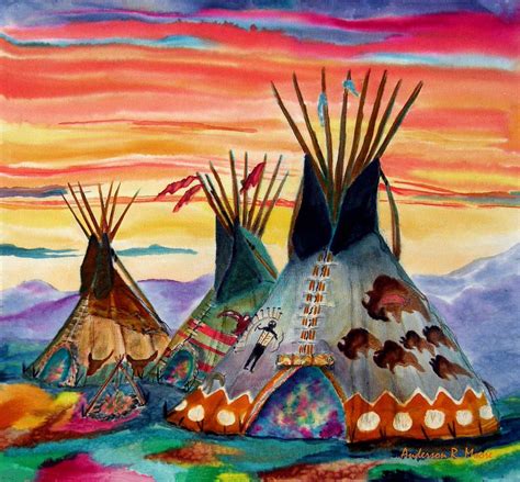 Tipee Painting - Hunting Lodges Northern Plains by Anderson R Moore kK ...