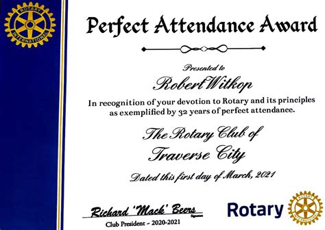 2020 Perfect Attendance Awards | Rotary Club of Traverse City