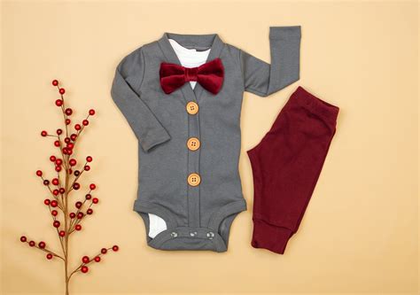 Baby Boy Christmas Outfit. Dark Gray & Burgundy Vintage - Etsy | Boys ...