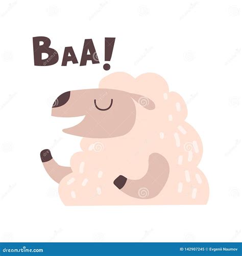 Sheep Bleating, Cute Cartoon Farm Animal Making Baa Sound Vector ...