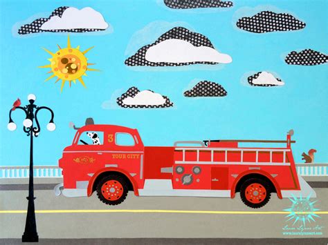 Custom Fire Truck Wall Art Print – Laura Lynne Art and Illustration