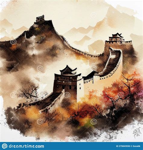 The Great Wall of China in Watercolor Style by Generative AI Stock Illustration - Illustration ...