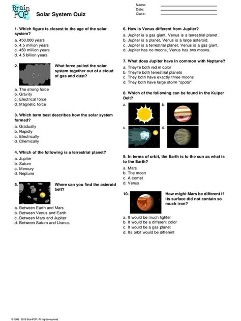 Solar System Worksheet Pdf Brainpop solar System Quiz Planets | Solar system worksheets, Text ...