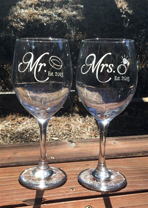 Mr. Mrs. Wine Glass Wine Glass Etched by EtchedExpressions on Etsy | Custom wine glasses ...