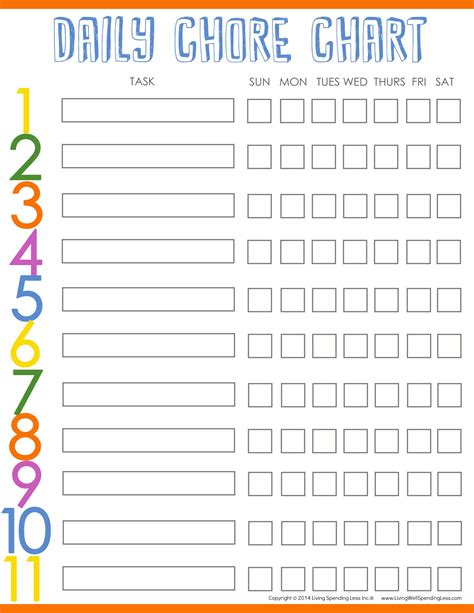 Free Printable Weekly Chore Charts