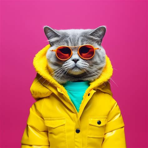 Premium AI Image | a cat wearing a yellow jacket with a hood that says ...