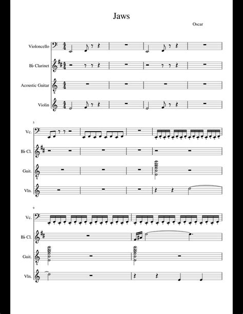 Jaws sheet music for Clarinet, Violin, Cello, Guitar download free in PDF or MIDI