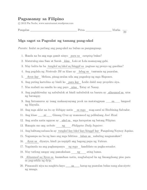 (PDF) Pagsasanay sa Filipino - samutsamot.files.wordpress.com · Mga sagot sa Pagsulat ng tamang ...