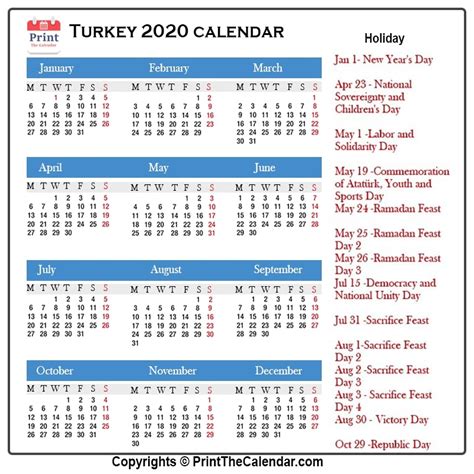 2020 Holiday Calendar Turkey | Turkey 2020 Holidays