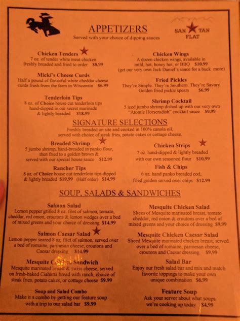 Menu at San Tan Flat steakhouse, Queen Creek